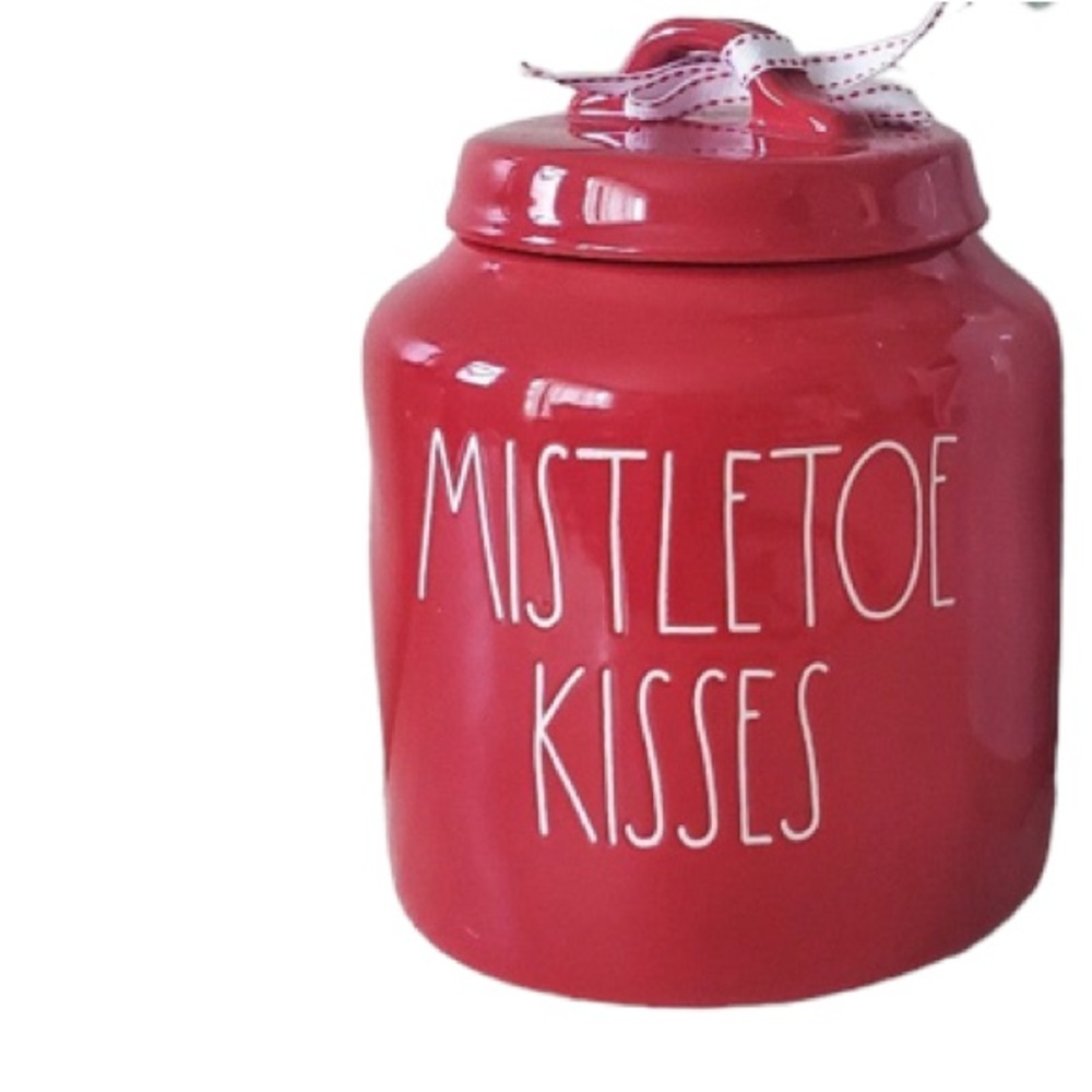 NEW Rae Dunn Christmas Mistletoe kisses chubby canister cookie jar - Picture 8 of 9